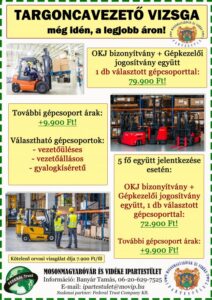 Targoncavezető OKJ-s képzést indít a Mosonmagyaróvár és Vidéke Ipartestület